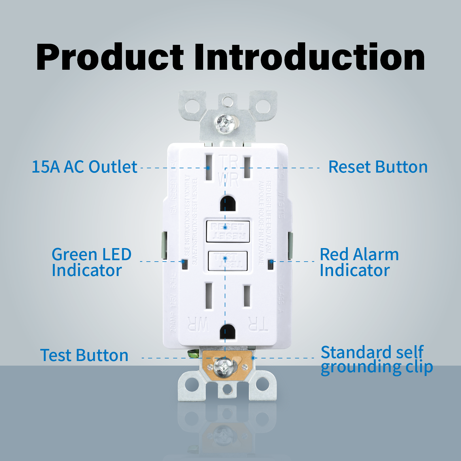USA WAREHOUSE gfci plug only 15 amp gfci outlet with night light factory outlet