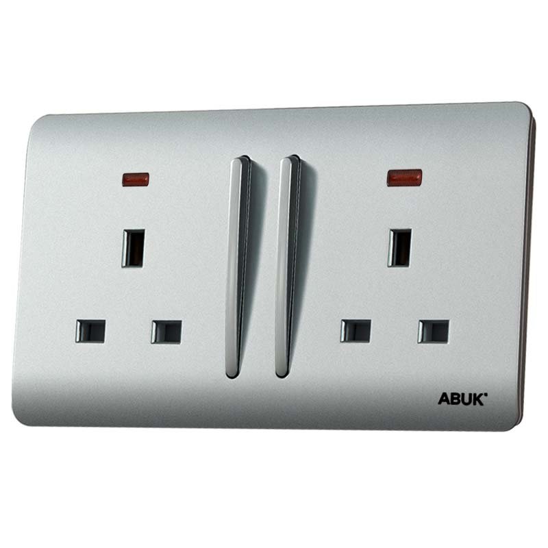ABUK 220v 13Amp 2 gang multiple luxury lucky uk british standard electrical wall plug sockets and light switches