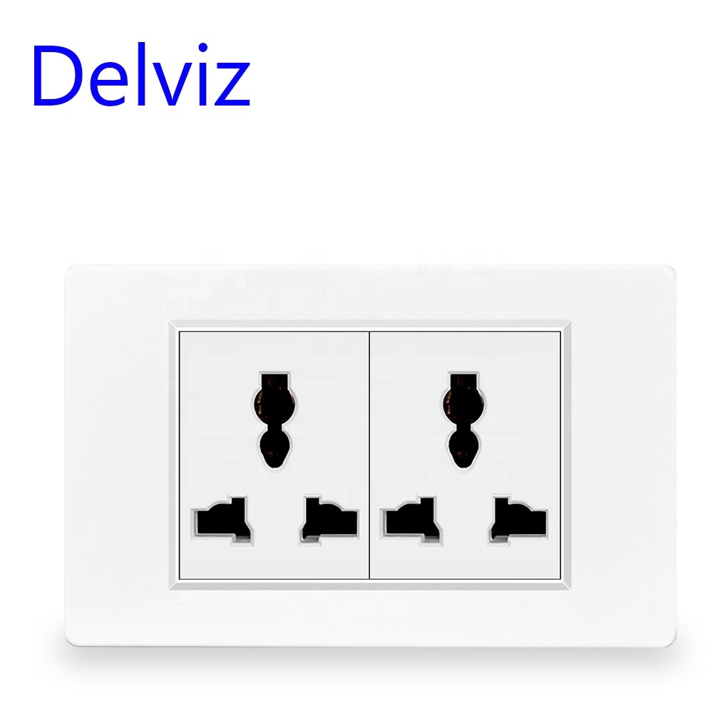 Delviz Plastic panel 118mm*72mm, US standard AC 110~250V, Factory 2 Gang 16A Electric plug Outlet, Universal Wall Power Socket