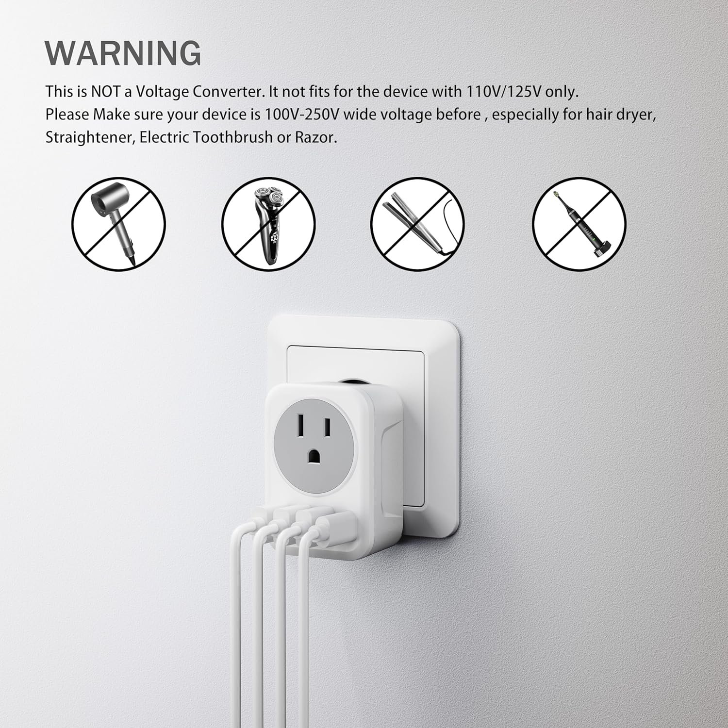 Travel Adapter US Socket to EU Plug with 3 USB Ports and Type-C Port
