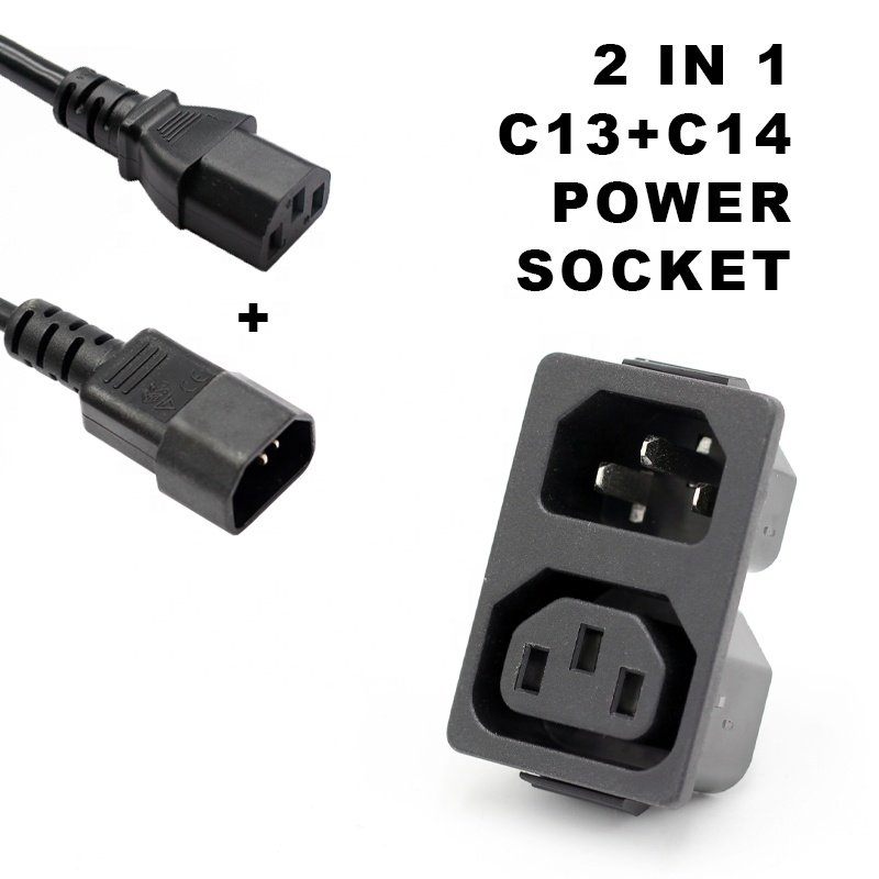 15A 250VAC IEC 60320 C13 C14 combine socket 2 in 1 power inlet outlet plug socket