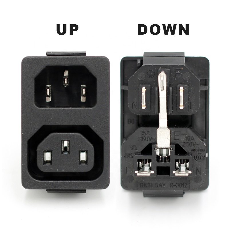 15A 250VAC IEC 60320 C13 C14 combine socket 2 in 1 power inlet outlet plug socket