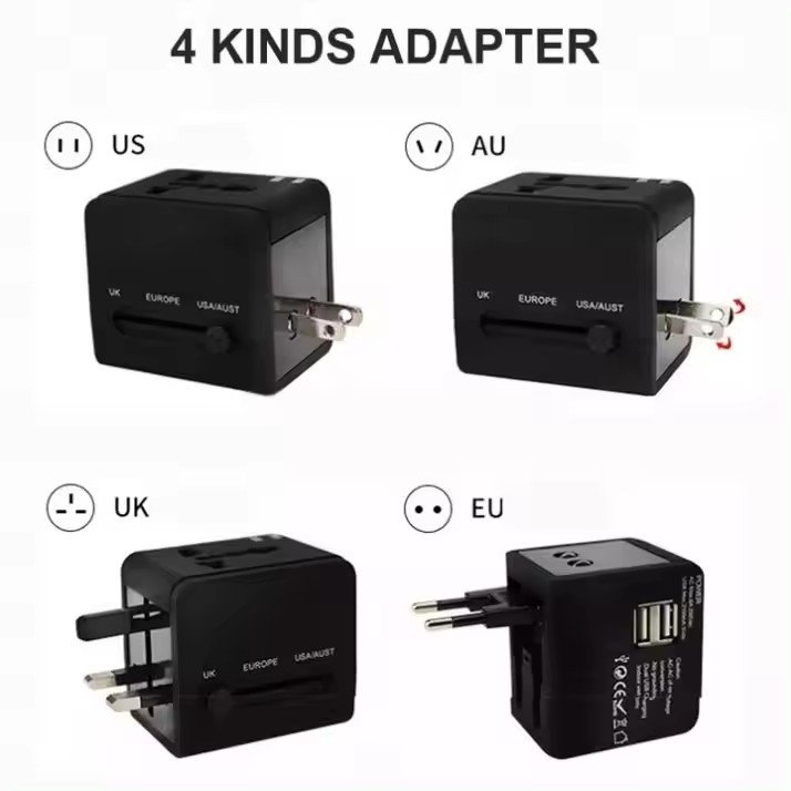 Universal Travel Adapter Worldwide All in One Dual USB Power Portable Charger Plug for EU UK US AU