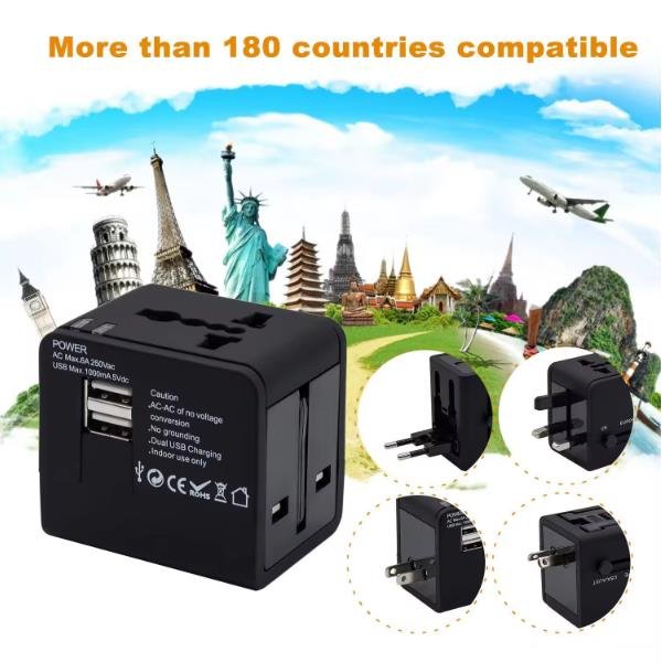 Universal Travel Adapter Worldwide All in One Dual USB Power Portable Charger Plug for EU UK US AU