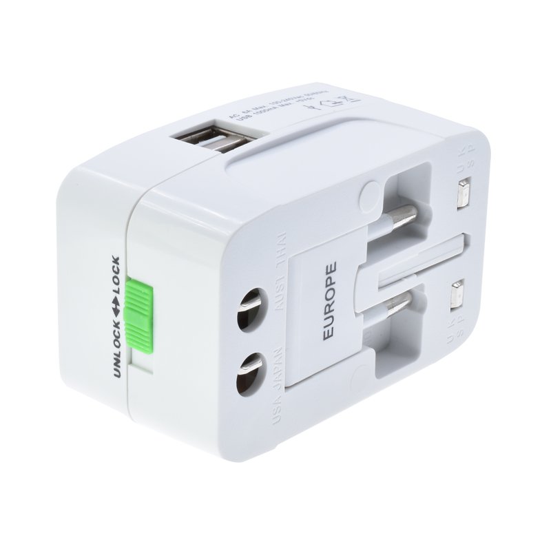 EU US UK AU Swiss Brazil Indonesia Canada France world all in one universal promotional travel adaptors with 2 usb