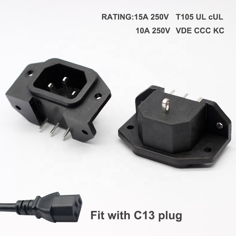 10A IEC 320 C14 Panel Mount AC plug 3 PIN screw inlet electrical Charging Socket power socket CE approval