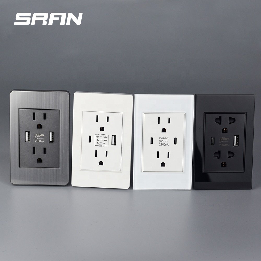 Socket with usb and type c American home power wall switch plug charger usb socket