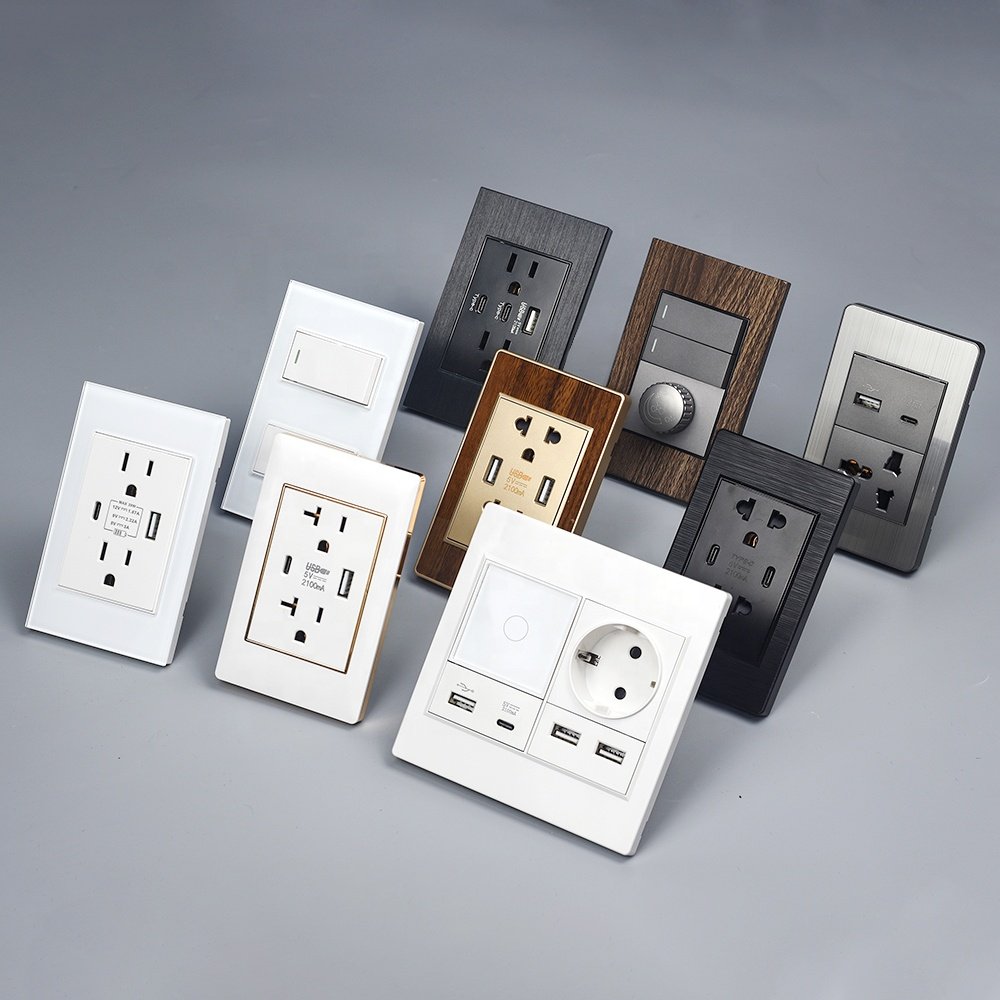 Socket with usb and type c American home power wall switch plug charger usb socket