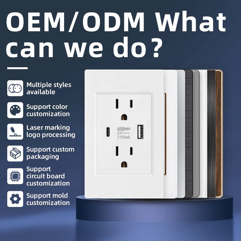Socket with usb and type c American home power wall switch plug charger usb socket