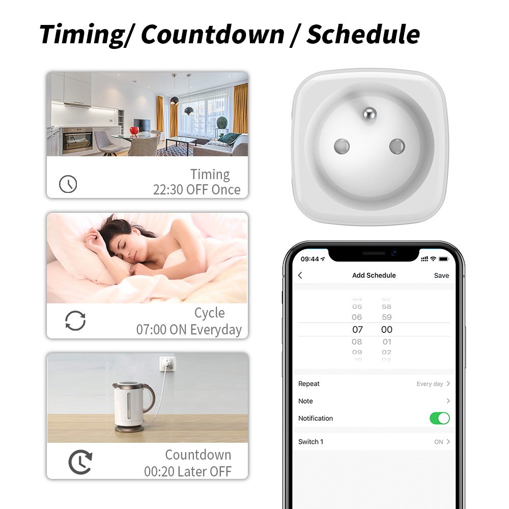 New FR WiFi Smart Plug Socket Outlet Monitor Timing Function Tuya Smart/Cozylife Alexa Voice Control Electrical Power Socket