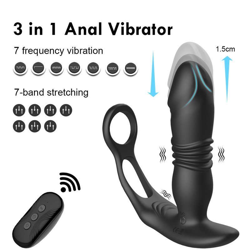 remote control Telescopic Butt Plug with cock ring Penis Delay Ejaculation Prostate Massage vibrating Dlido male anal vibrator