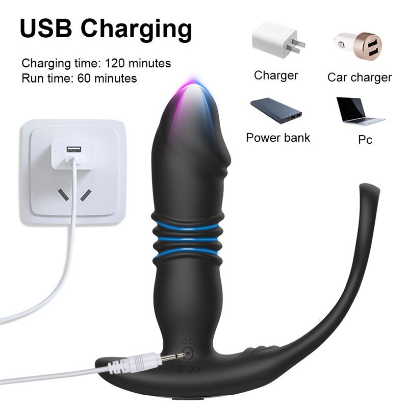 remote control Telescopic Butt Plug with cock ring Penis Delay Ejaculation Prostate Massage vibrating Dlido male anal vibrator