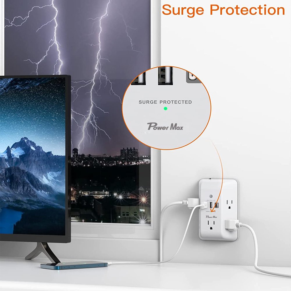 5-in-1 Multi Plug Outlet with LED Night Light Outlet Extender Dusk to Dawn Auto On/Off Sensor Wall power strip surge protector