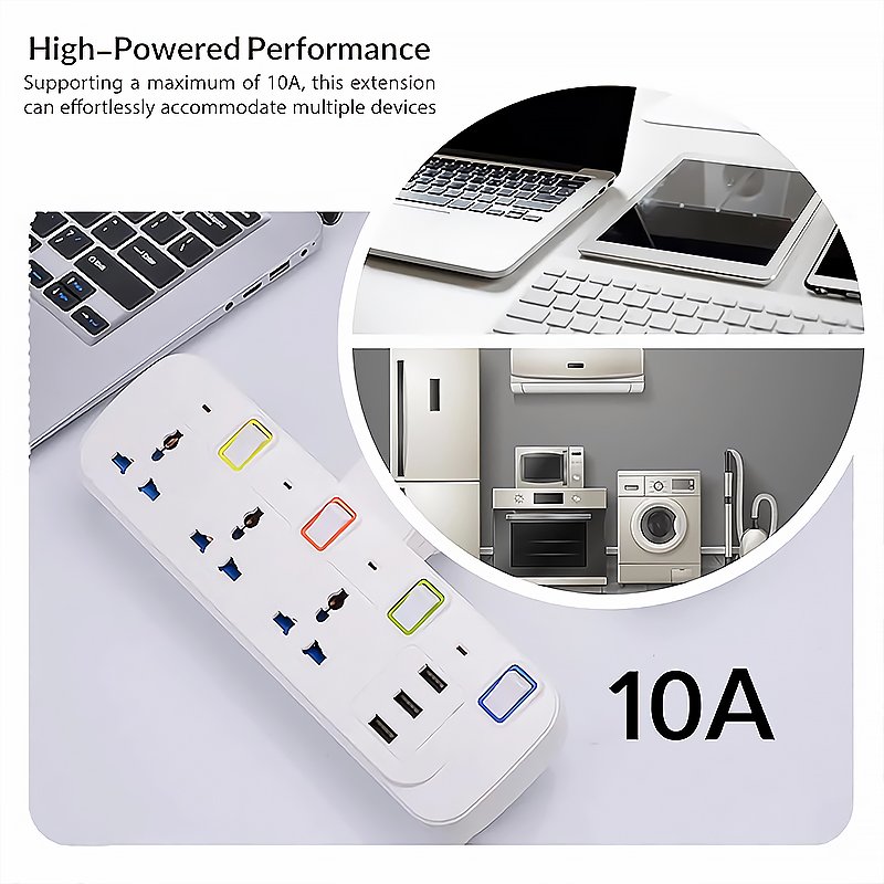 UK Wireless Universal Plug Splitter Extension Power Strip With 3 USB Charger AC220~240V 10A For Home Office