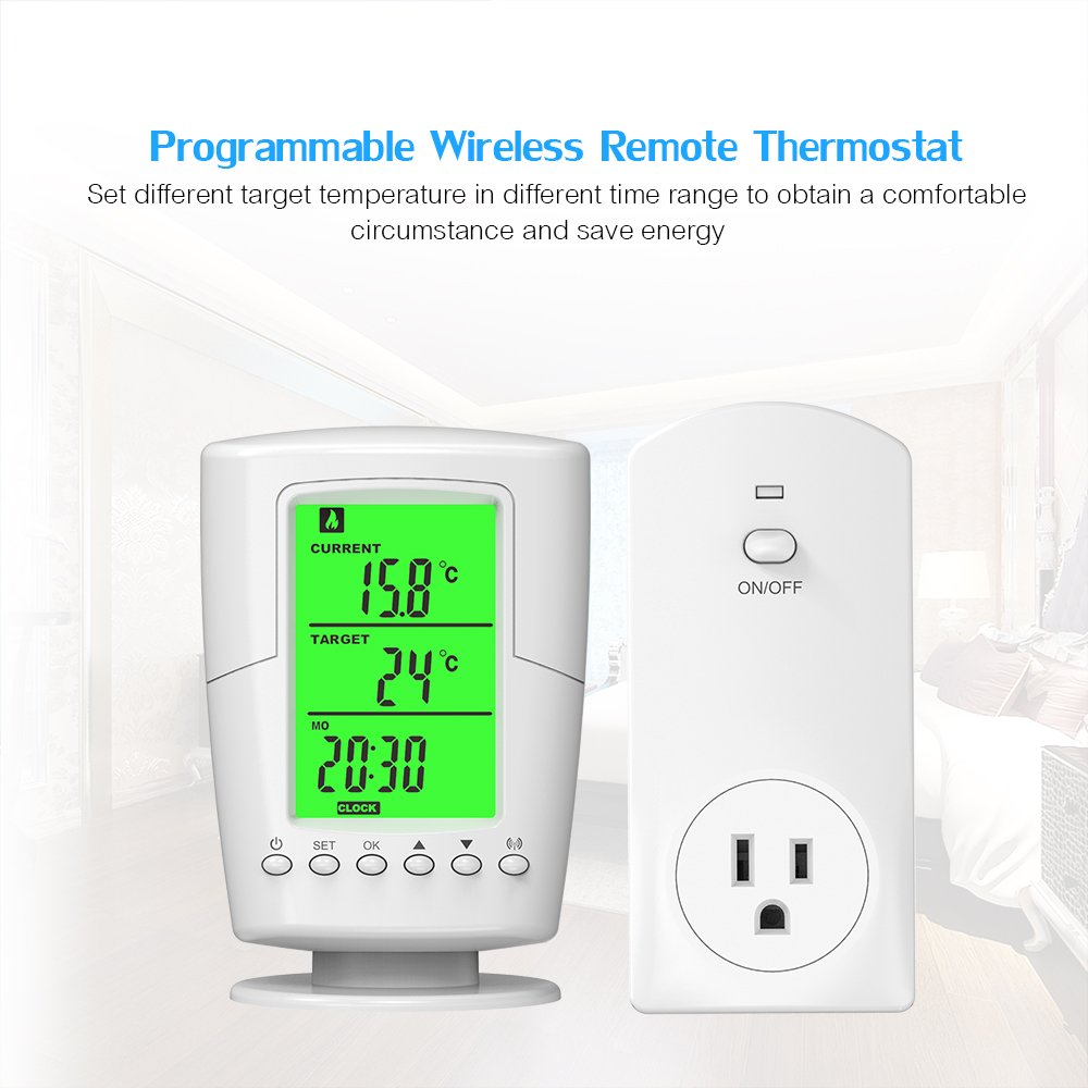 Smart Wireless Remote Control Thermostat+ Plug in Socket Heating Cooling Program Temperature Controller with LCD Backlight