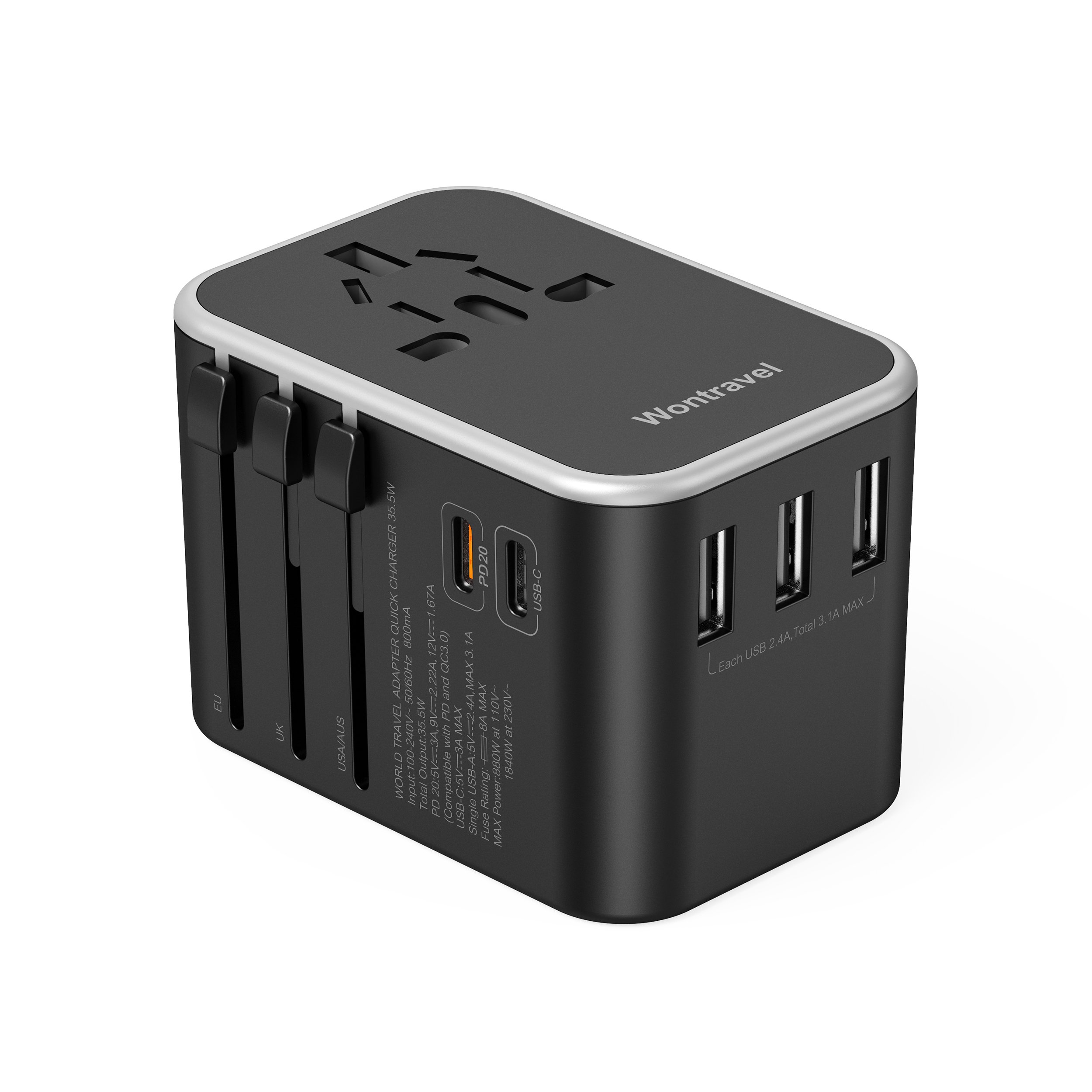 New Patent 35W PD Charger Dual Type-C Quick Charger Universal Power Adaptor Multiple Plug International Travel Adapter