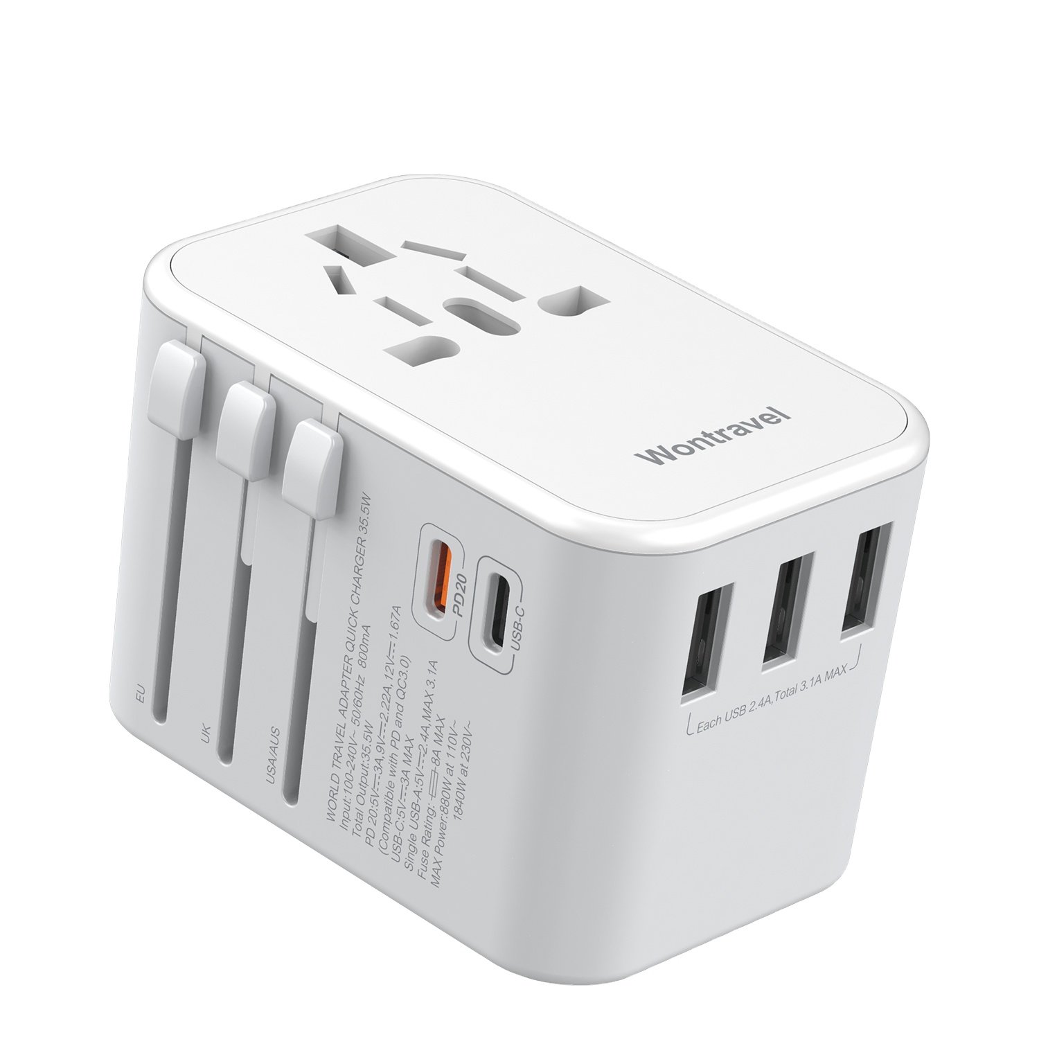 New Patent 35W PD Charger Dual Type-C Quick Charger Universal Power Adaptor Multiple Plug International Travel Adapter