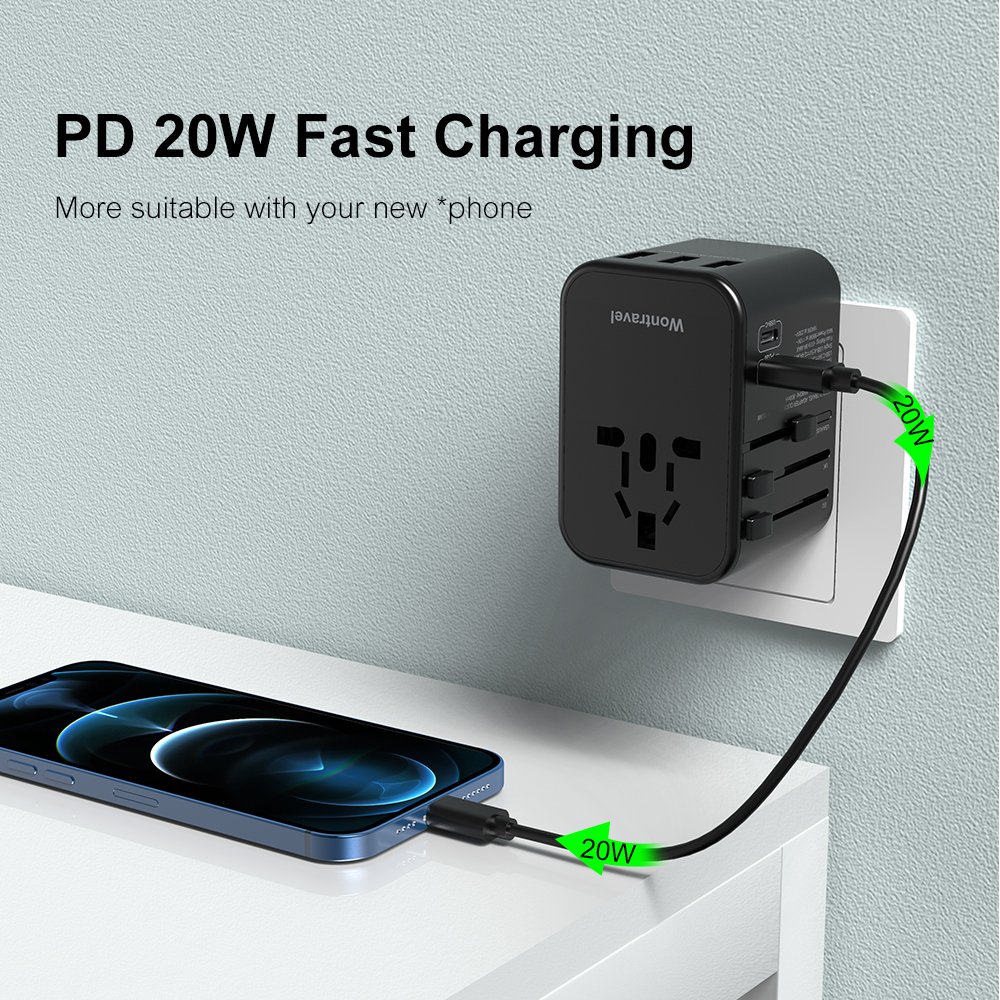 New Patent 35W PD Charger Dual Type-C Quick Charger Universal Power Adaptor Multiple Plug International Travel Adapter