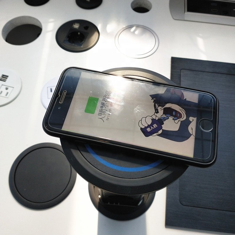 Factory customize Italy Chile plug wireless charger Tabletop Motorized kitchen Pop Up tower Socket with speaker