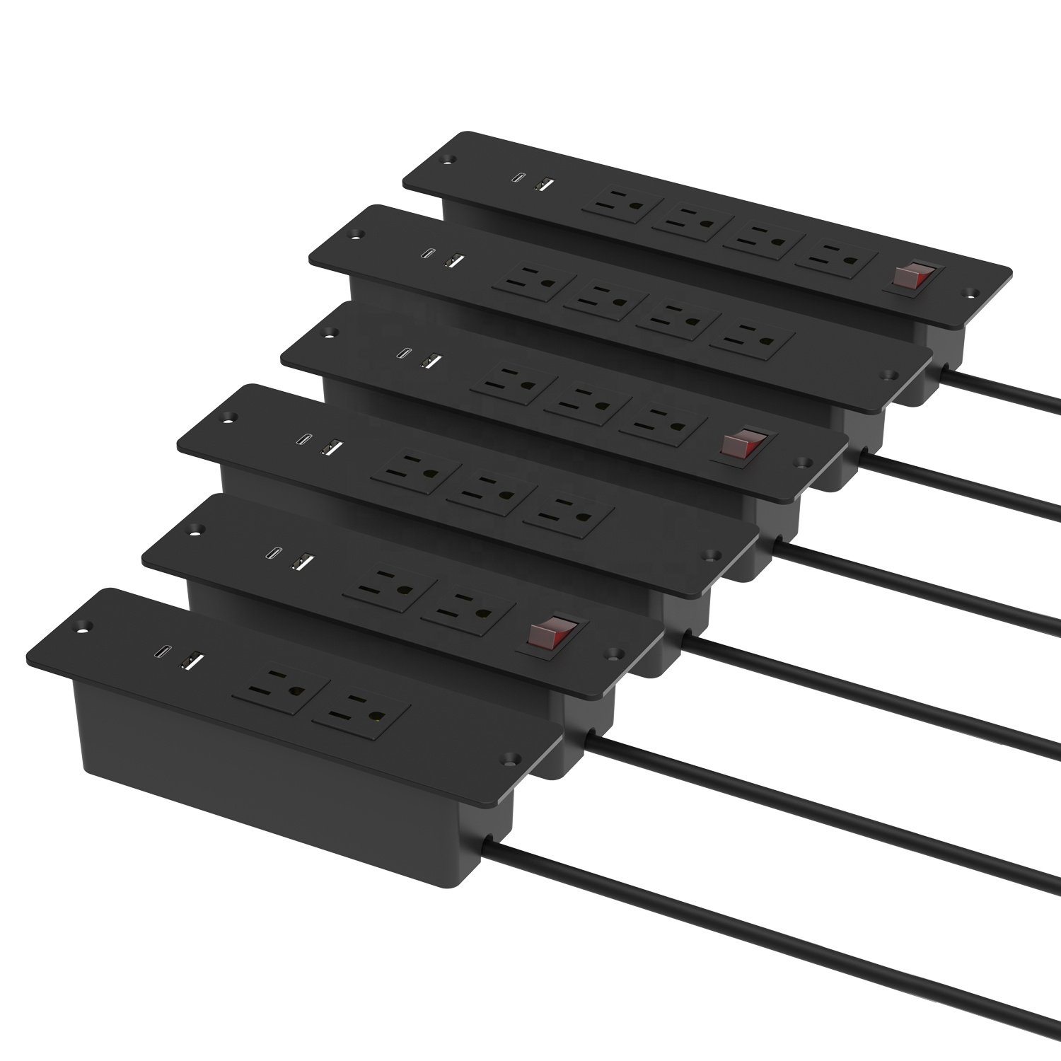 Recessed Power Strip Furniture Drawer Outlet with 20W PD USB-C USB-A Plug in 2 Outlets & USB Ports Flush Mount Conference Desk
