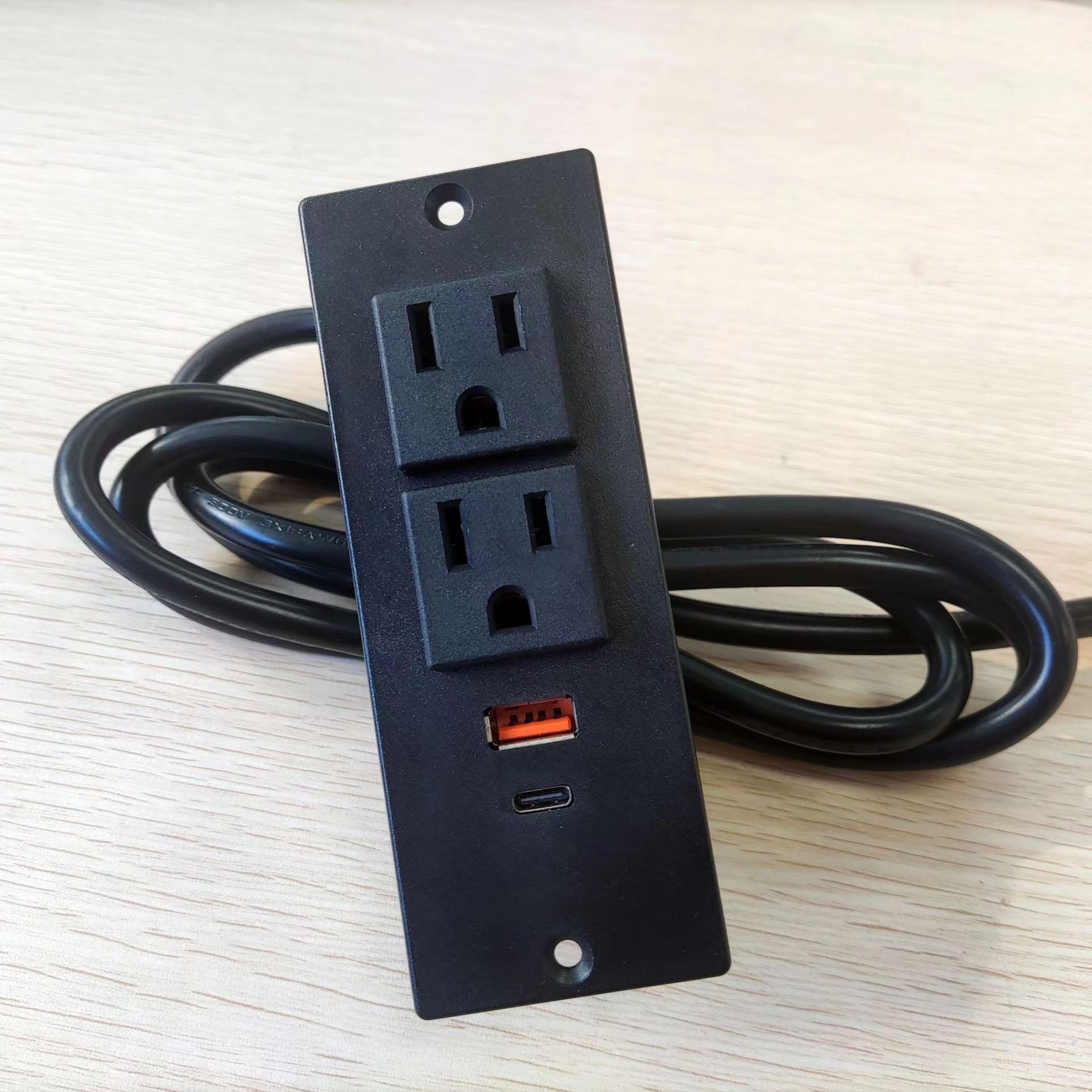 Recessed Power Strip Furniture Drawer Outlet with 20W PD USB-C USB-A Plug in 2 Outlets & USB Ports Flush Mount Conference Desk