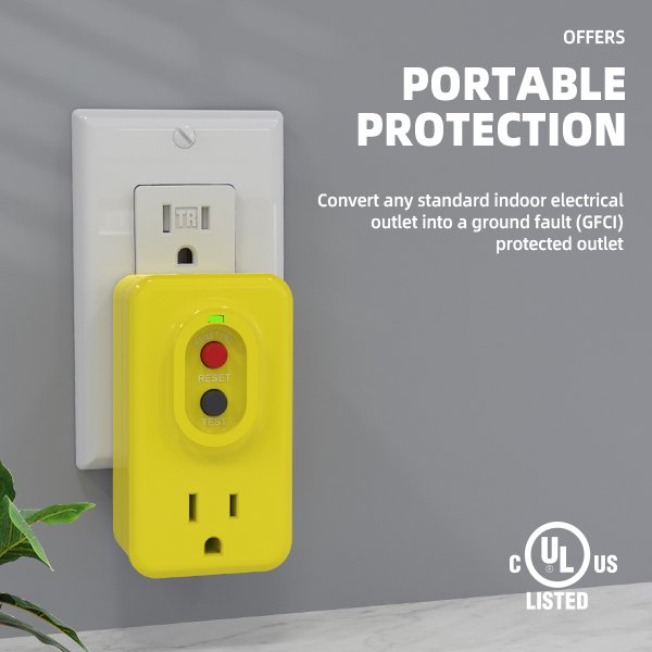 GFCI adapter 15A auto reset GFCI right angle plug 5-15R Single outlet Portable 3 pin GFCI plug with outlet