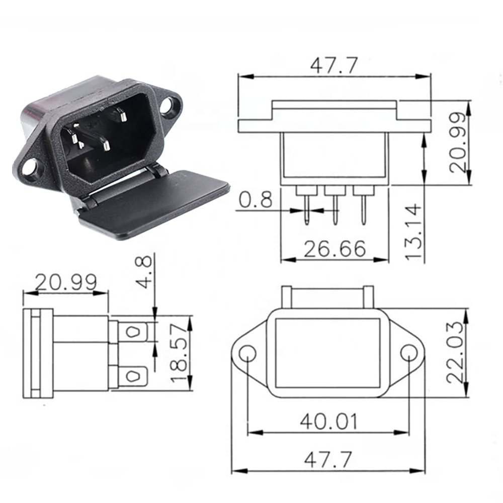 IEC 320 C14 Panel Mount Plug Adapter Power Connector Socket w Spring Cover
