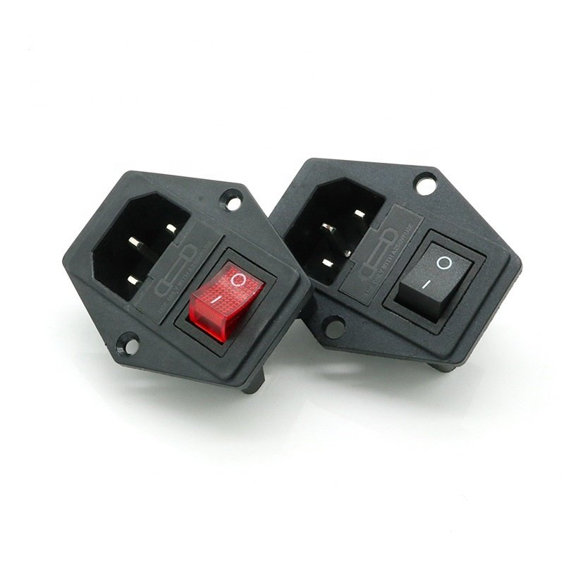 AC Inlet Male Plug Power Socket With Fuse Switch C13 C14 male socket panel ac dc socket
