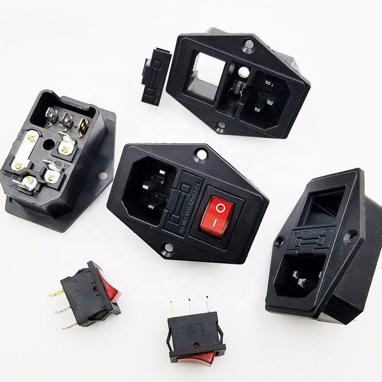 AC Inlet Male Plug Power Socket With Fuse Switch C13 C14 male socket panel ac dc socket