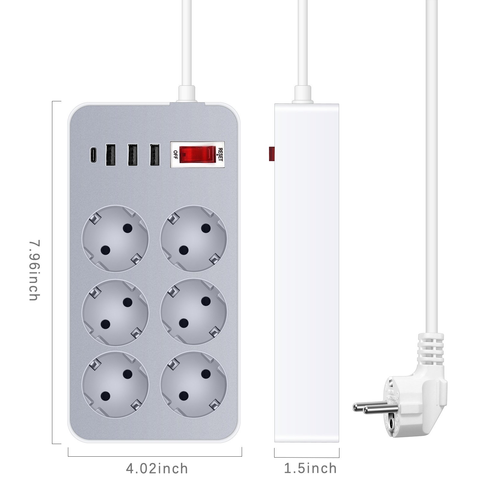 German Standard Extension Socket European USB & Russian Plug Spanish Cable Tray-Copper Conductor 10A Rated Power EU Plug Type