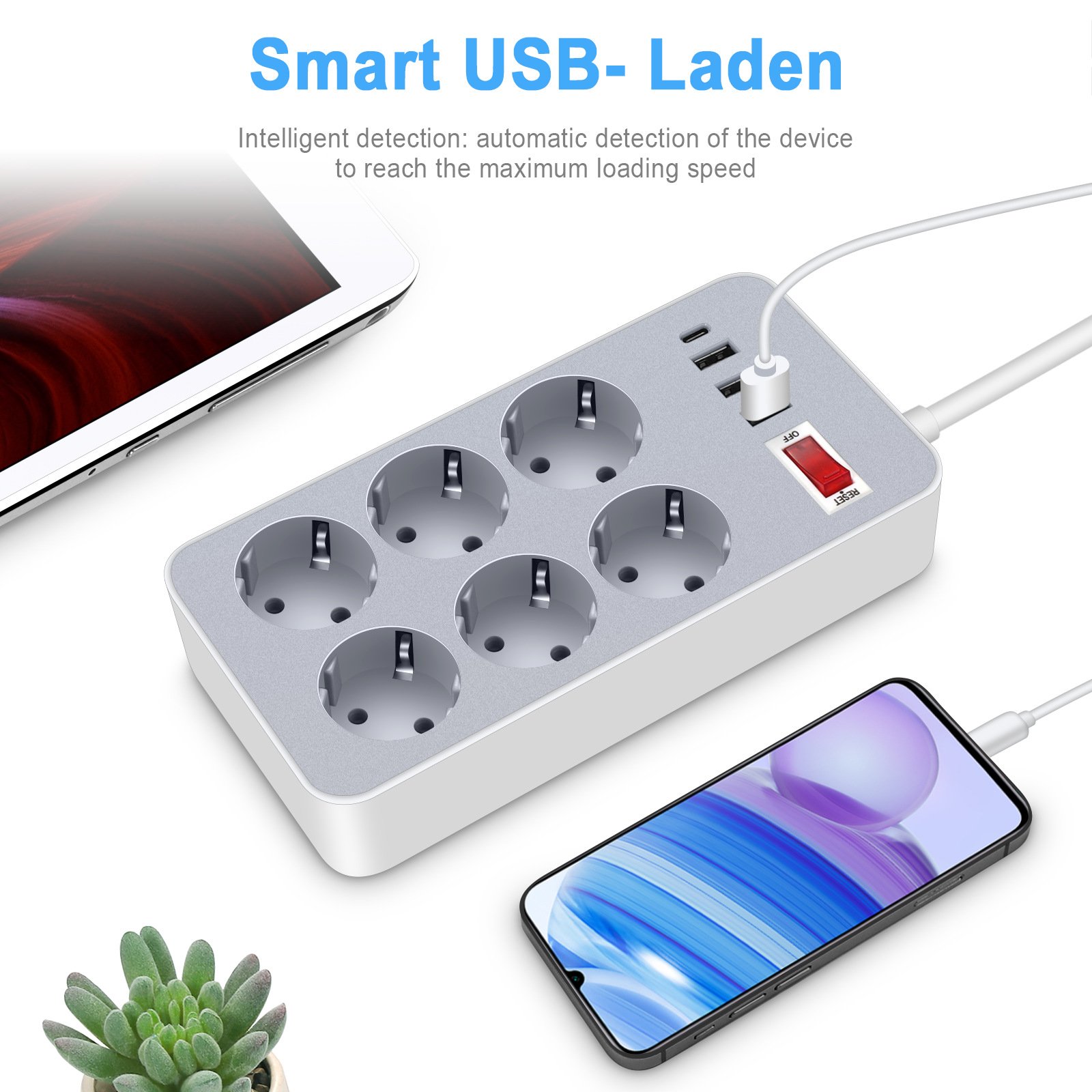 German Standard Extension Socket European USB & Russian Plug Spanish Cable Tray-Copper Conductor 10A Rated Power EU Plug Type