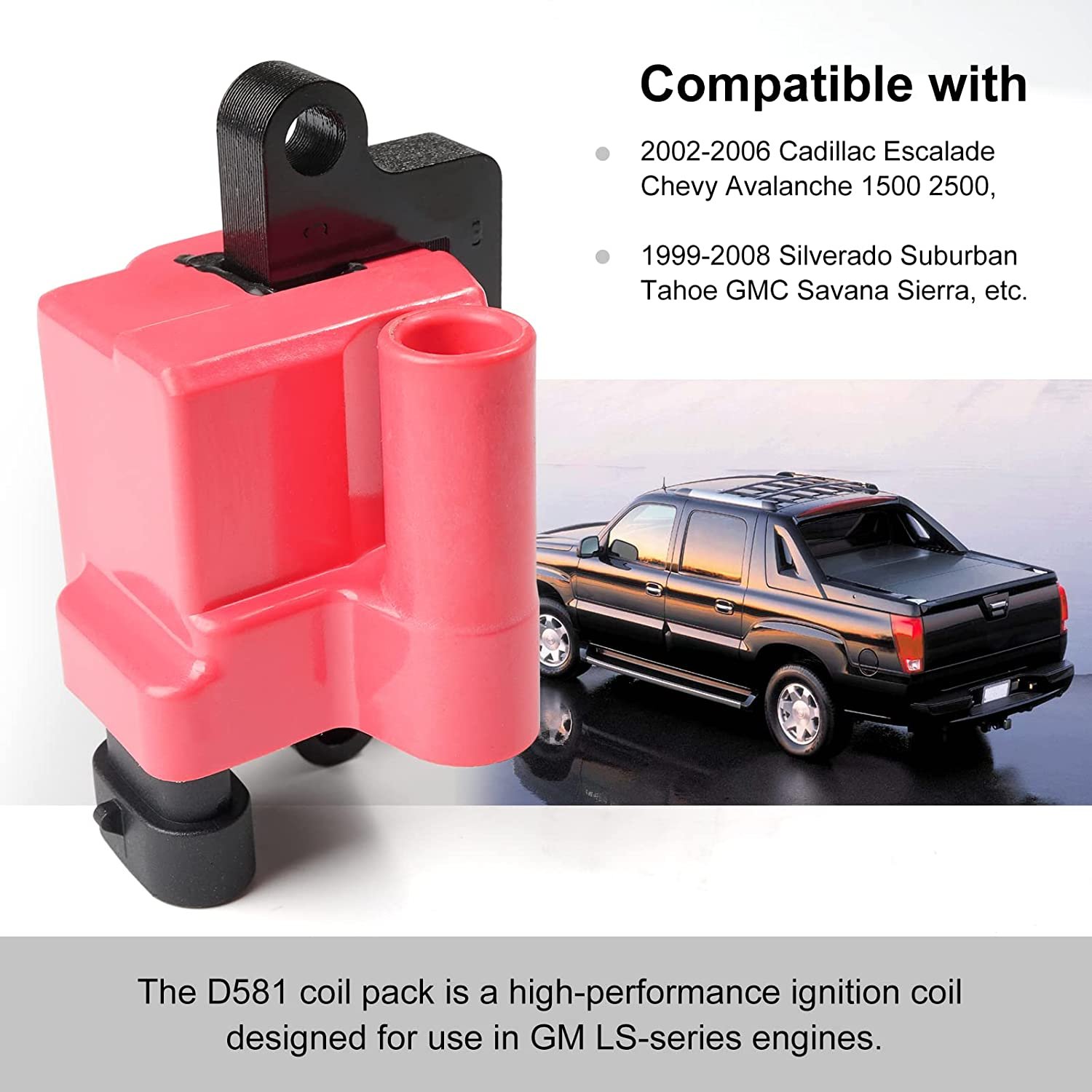 D581 Square Coil Pack 24000Volts With 8mm Spark Plug Wires Fits For LS Series Engines For Chevy Silverado Tahoe GMC Sierra Yukon