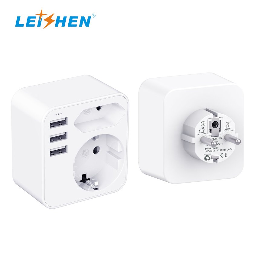 LEISHEN Fashion portable world universal travel adapter with three usb and type-c smart USB charger electrical plug socket