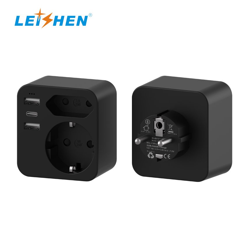 LEISHEN Fashion portable world universal travel adapter with three usb and type-c smart USB charger electrical plug socket