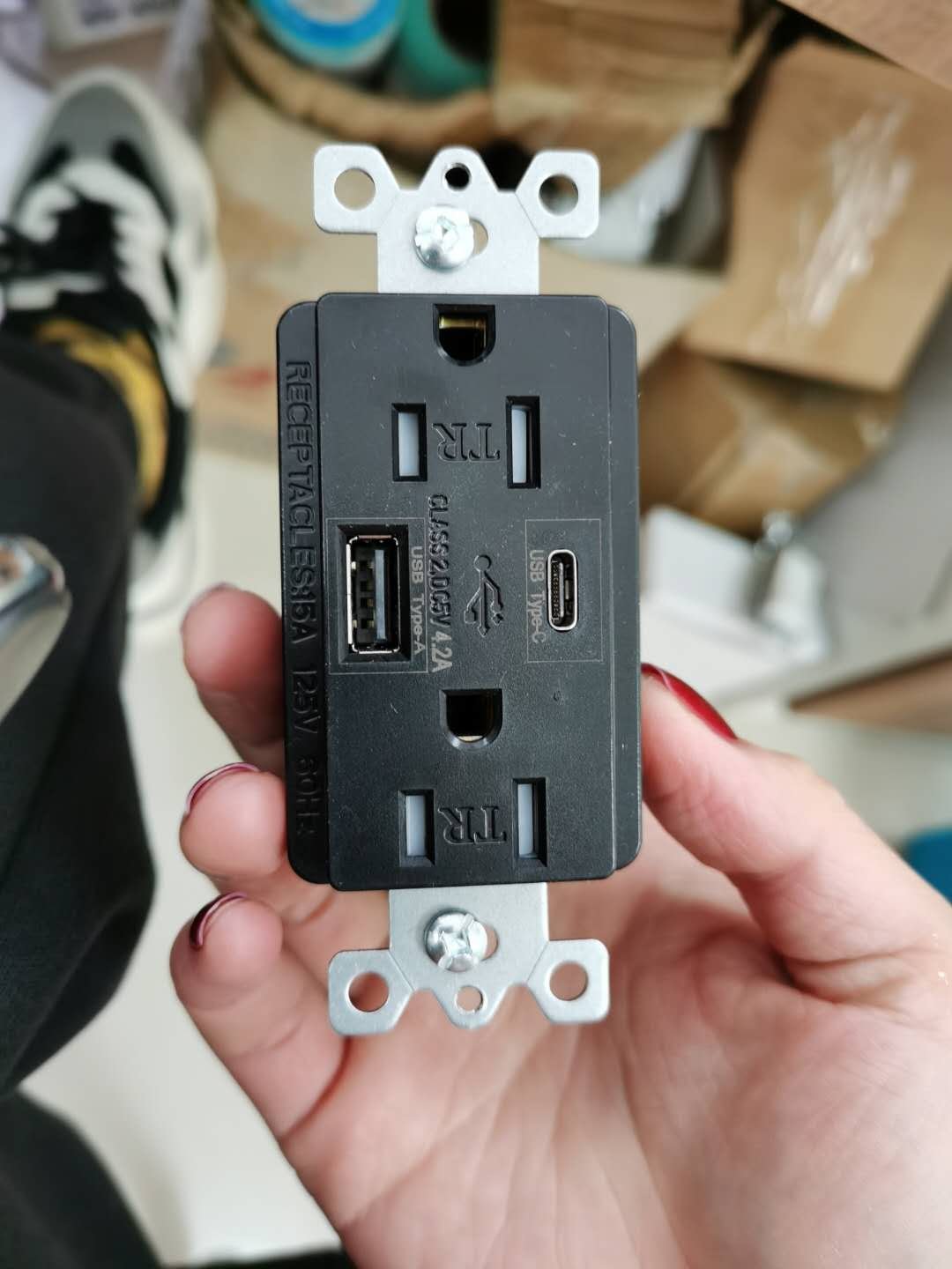 USB Wall Outlet Charger 15A Duplex TR Receptacles Plug, 4.2A, Charge Power Outlet with USB Port A Port C, UL Electrical USB Sock