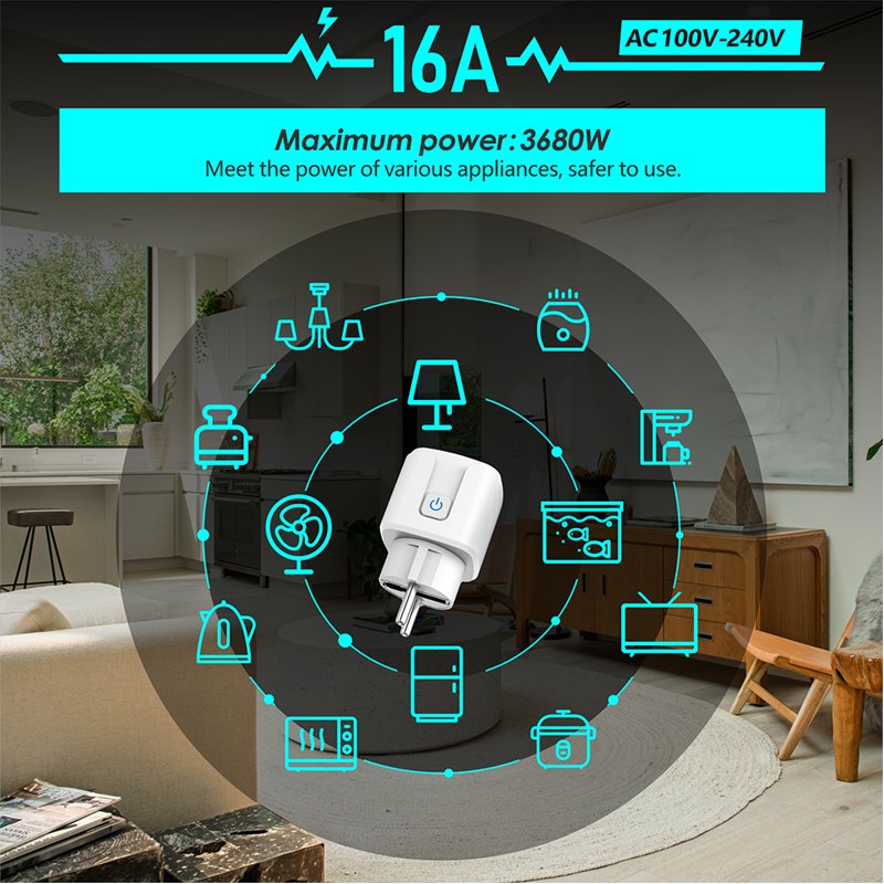 Tuya Smart Plug 16A 220V Wireless WiFi Smart Plug Electricity statistics Smart Socket EU Mini Socket Alexa Google control Socket