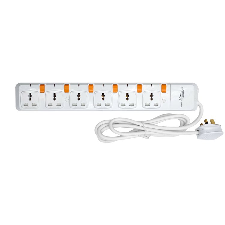 783M 6 way 2 meters Extension Cable UK Multi Plug Sockets Extension