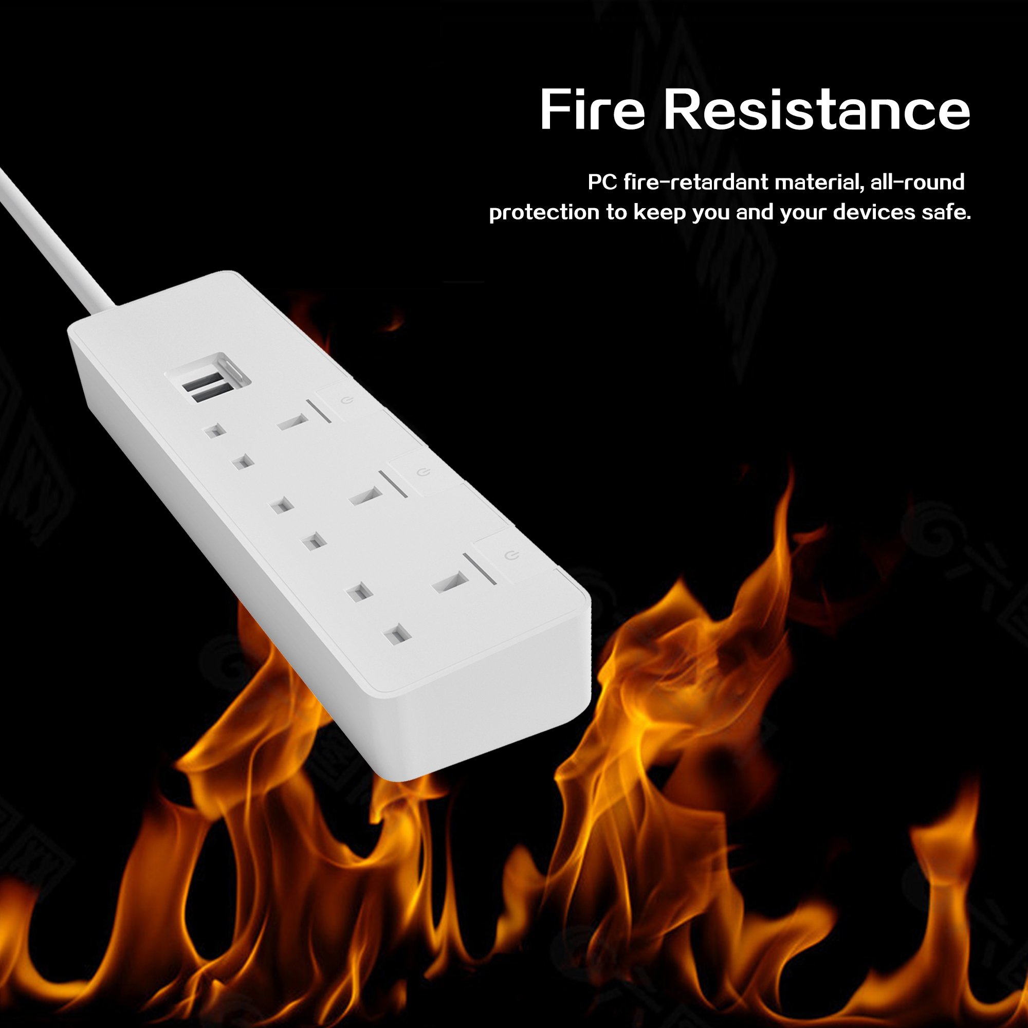 3 UK Plug Desktop AC Power Socket Black And White 3 Way Extension Lead 2 USB Ports British Power Strips With 2M Extension Cable