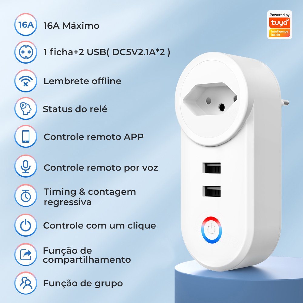 SMATRUL Brazil Plug 16A Outlet Adapter Charging Smart Life App Electrical For Google Home Alexa Tuya Wifi Smart USB Socket