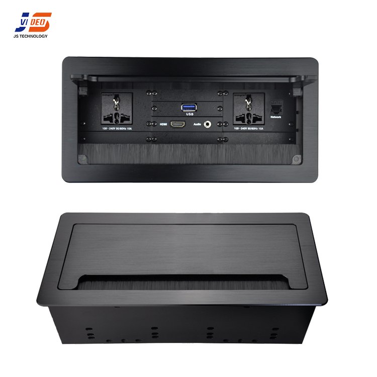 Black Hidden table Electrical junction box Multi plug Media Universal flush mounted power Socket outlet for conference/office