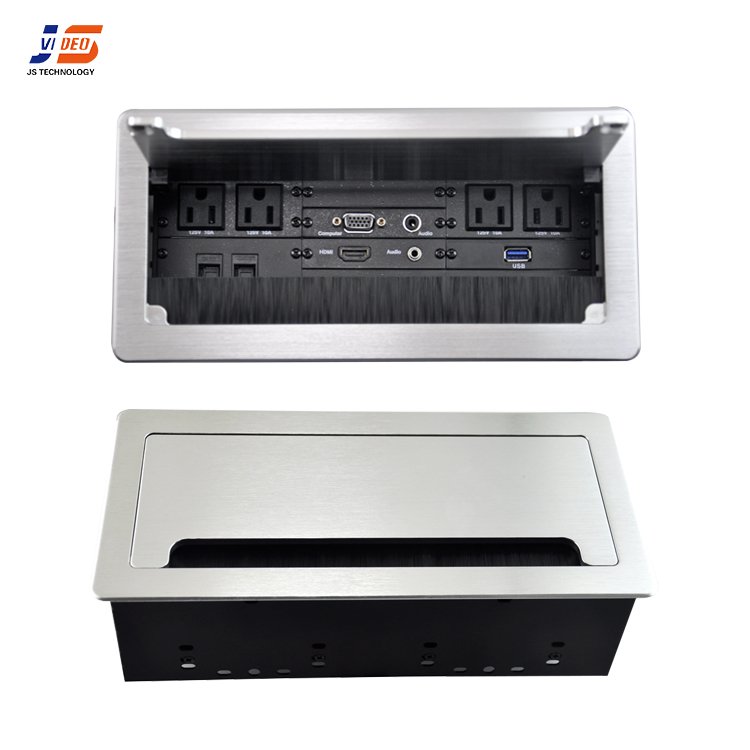 Black Hidden table Electrical junction box Multi plug Media Universal flush mounted power Socket outlet for conference/office