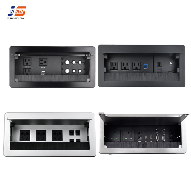 Black Hidden table Electrical junction box Multi plug Media Universal flush mounted power Socket outlet for conference/office