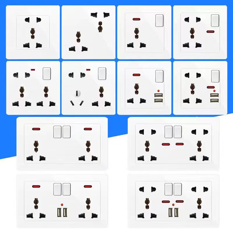 Lumind 13A Wall Outlet AC 110V~250Vceramic wall socket Switch open socket double 13A multi-hole with USB plug panel