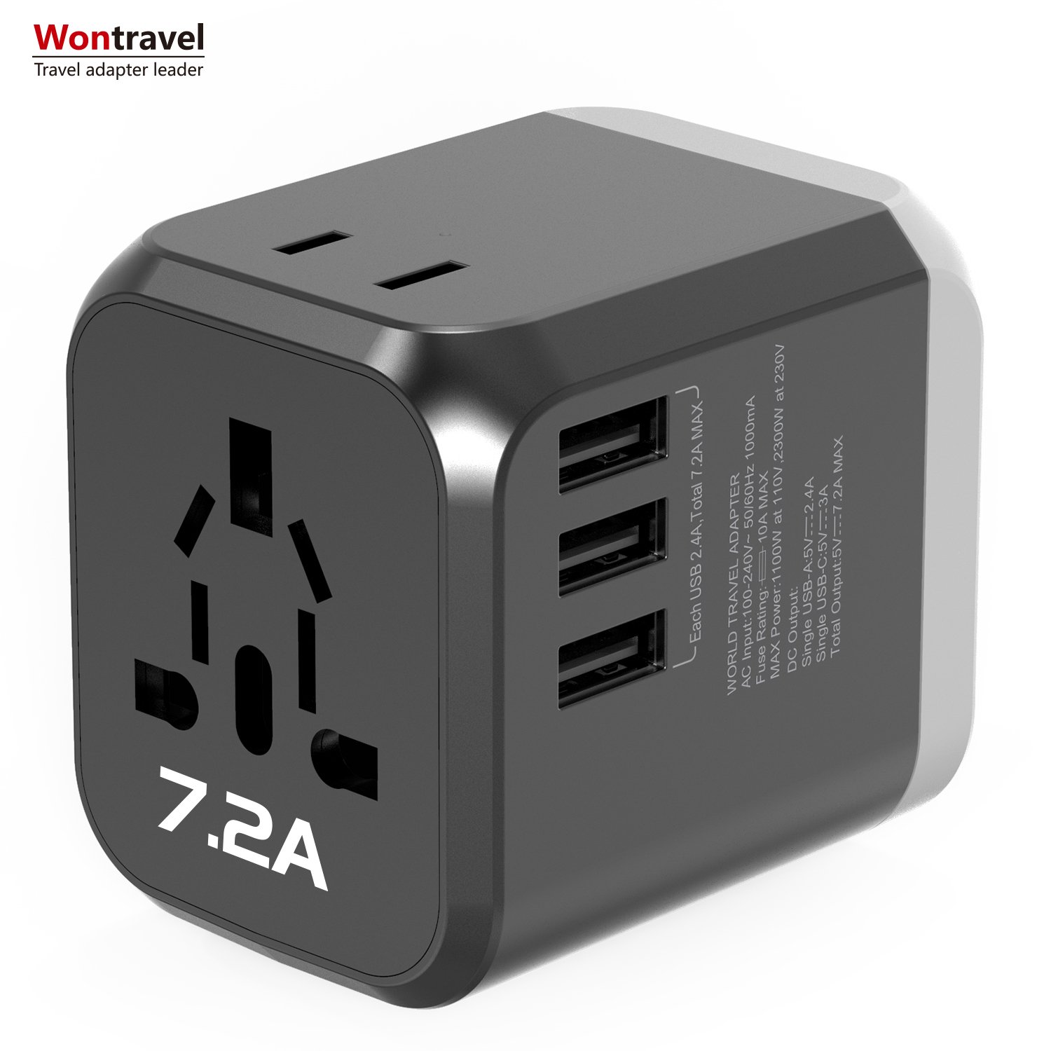 All in one Adaptor EU AUS UK US Plug Dual AC Socket Universal 7.2A Fast Charger Type C Global Travel Adapter