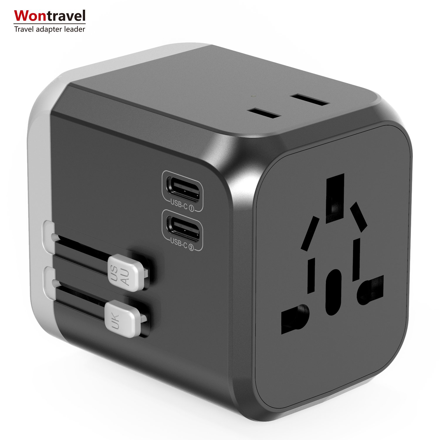 All in one Adaptor EU AUS UK US Plug Dual AC Socket Universal 7.2A Fast Charger Type C Global Travel Adapter