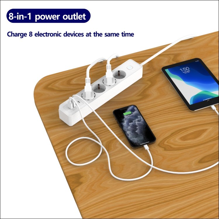 Power Strip Socket EU Standard Extension With 4 EU Outlets 3 USB 1Type C And Switch For Household Pure Copper Plug