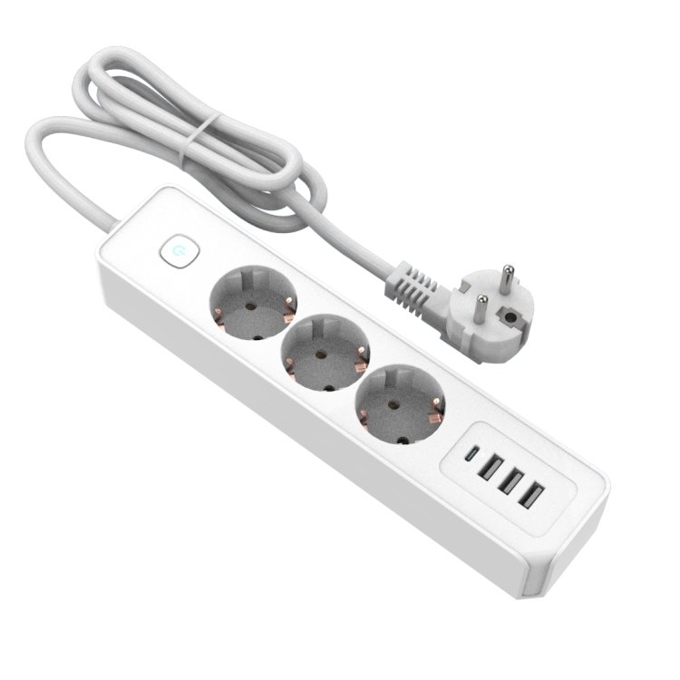 Power Strip Socket EU Standard Extension With 4 EU Outlets 3 USB 1Type C And Switch For Household Pure Copper Plug