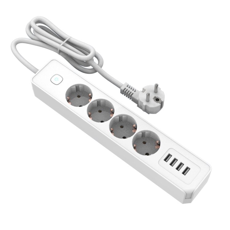Power Strip Socket EU Standard Extension With 4 EU Outlets 3 USB 1Type C And Switch For Household Pure Copper Plug