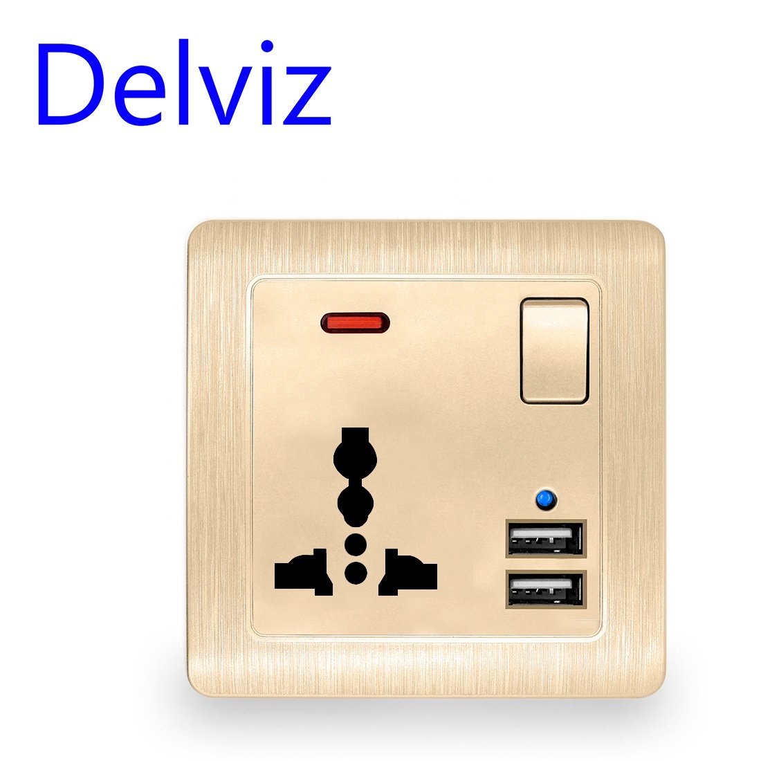 Delviz 13A Electric plug outlet,AC 110V~250V, Switch control 2A Dual Power Charger Port, International universal USB Wall Socket