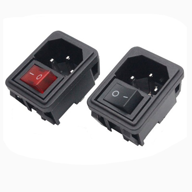 AC power socket with rocker switch 2-in-1 type 3 Pin AC-02A plug with/without light 2pin power switch socket